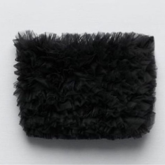 ZARA Black Tulle Ruffle Strapless Crop Top - Picture 8 of 9